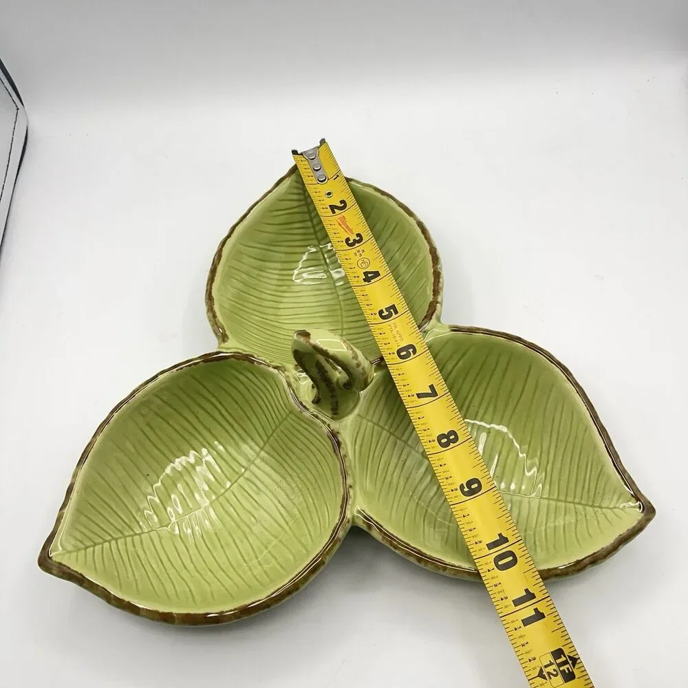 Pottery Barn Tropical Green Leaf Trio Candy Snack Serving Dish 11” w/Handle